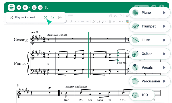 Play back an imported PDF score with realistic sounds in Flat for Education