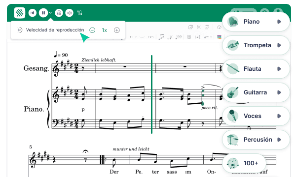 Reproducir una partitura en PDF importada con sonidos realistas en Flat for Education