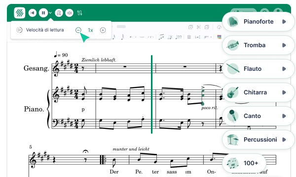 Riproduci una partitura PDF importata con suoni realistici in Flat for Education