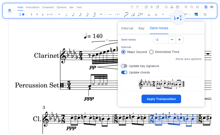 Music writing interface preview