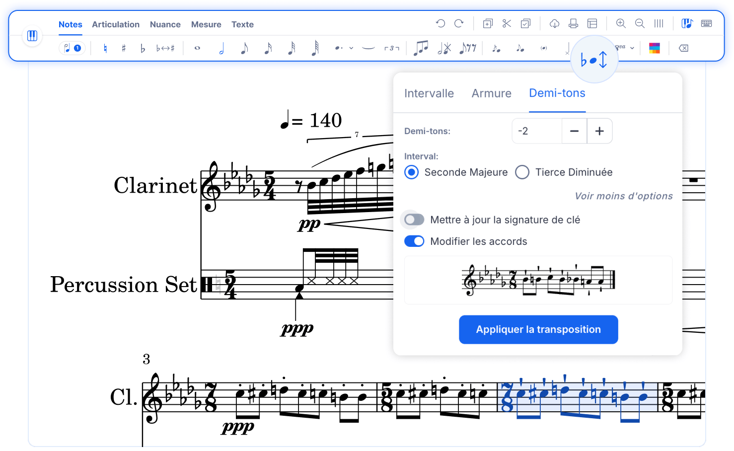 Music writing interface preview
