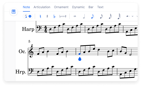Music writing interface preview