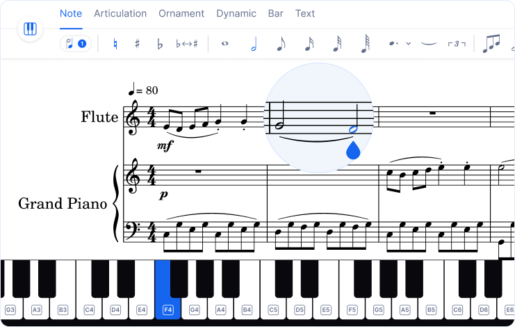 Music writing interface preview