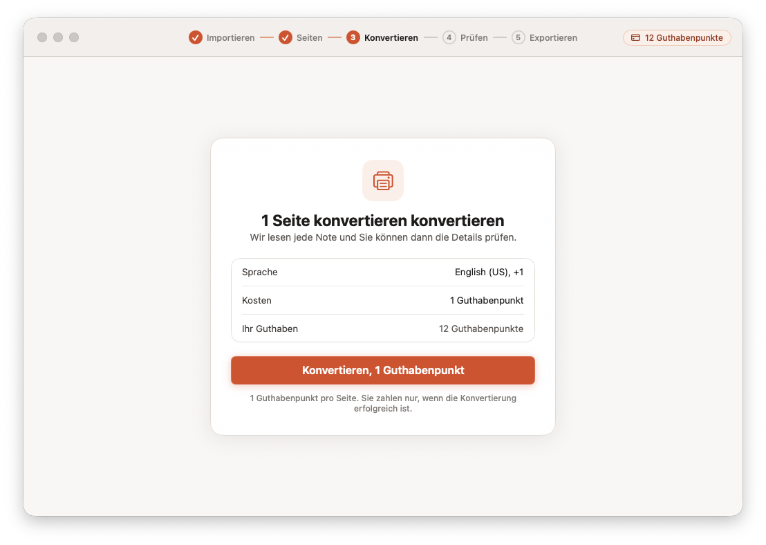 Opuscan für Mac konvertiert mit Tutteos KI eine Seite in eine notierte Partitur