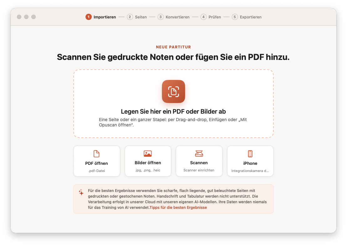 Opuscan für Mac beim Importieren eines Noten-PDFs
