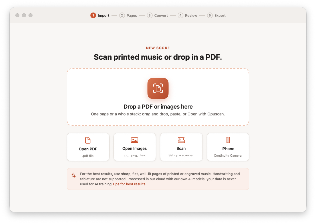 Opuscan for Mac importing a PDF of sheet music