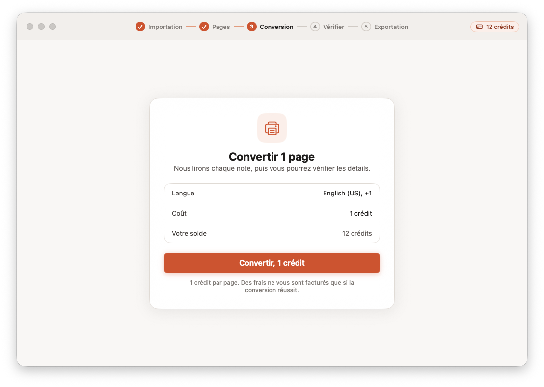 Opuscan pour Mac convertissant une page en notation avec l’IA de Tutteo