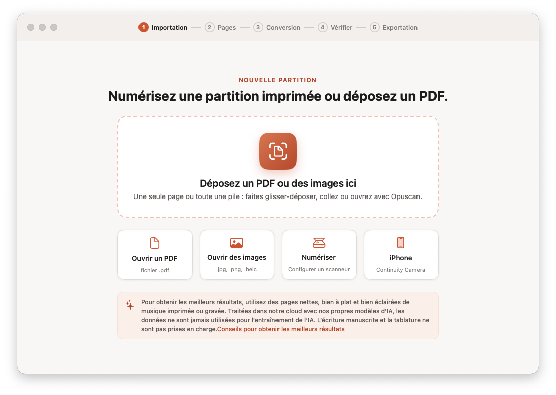 Opuscan pour Mac important un PDF de partitions