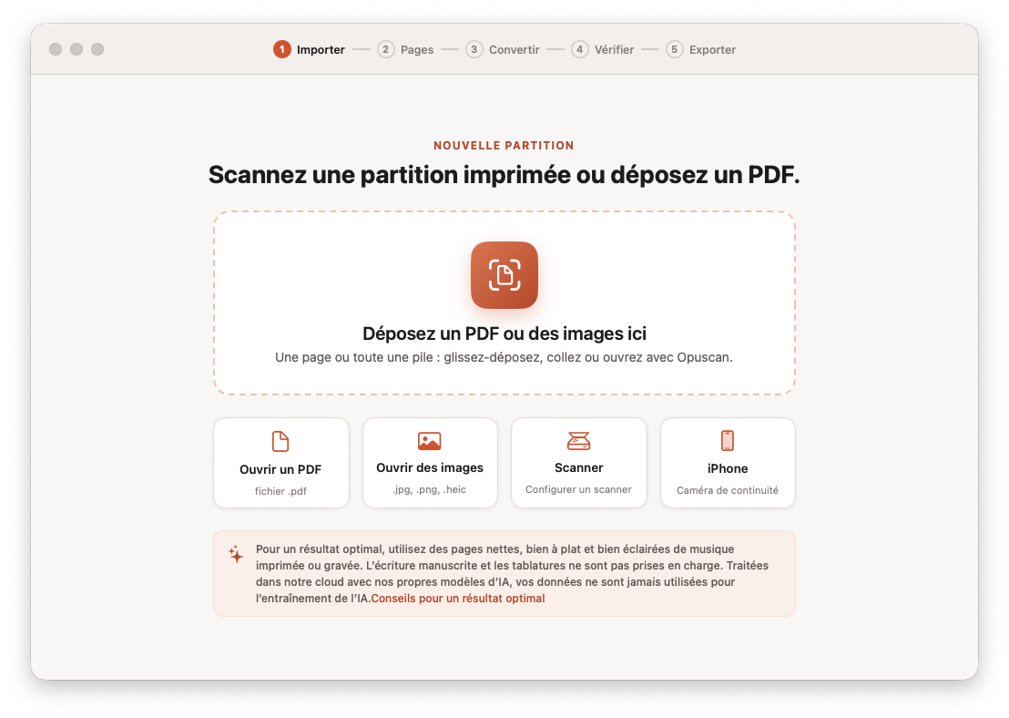 Importation d’un PDF de partition par Opuscan pour Mac