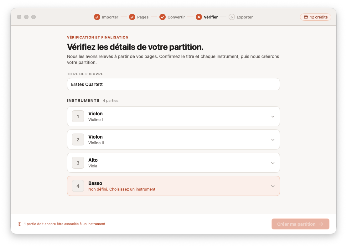 Vérification et correction de la partition convertie dans Opuscan pour Mac