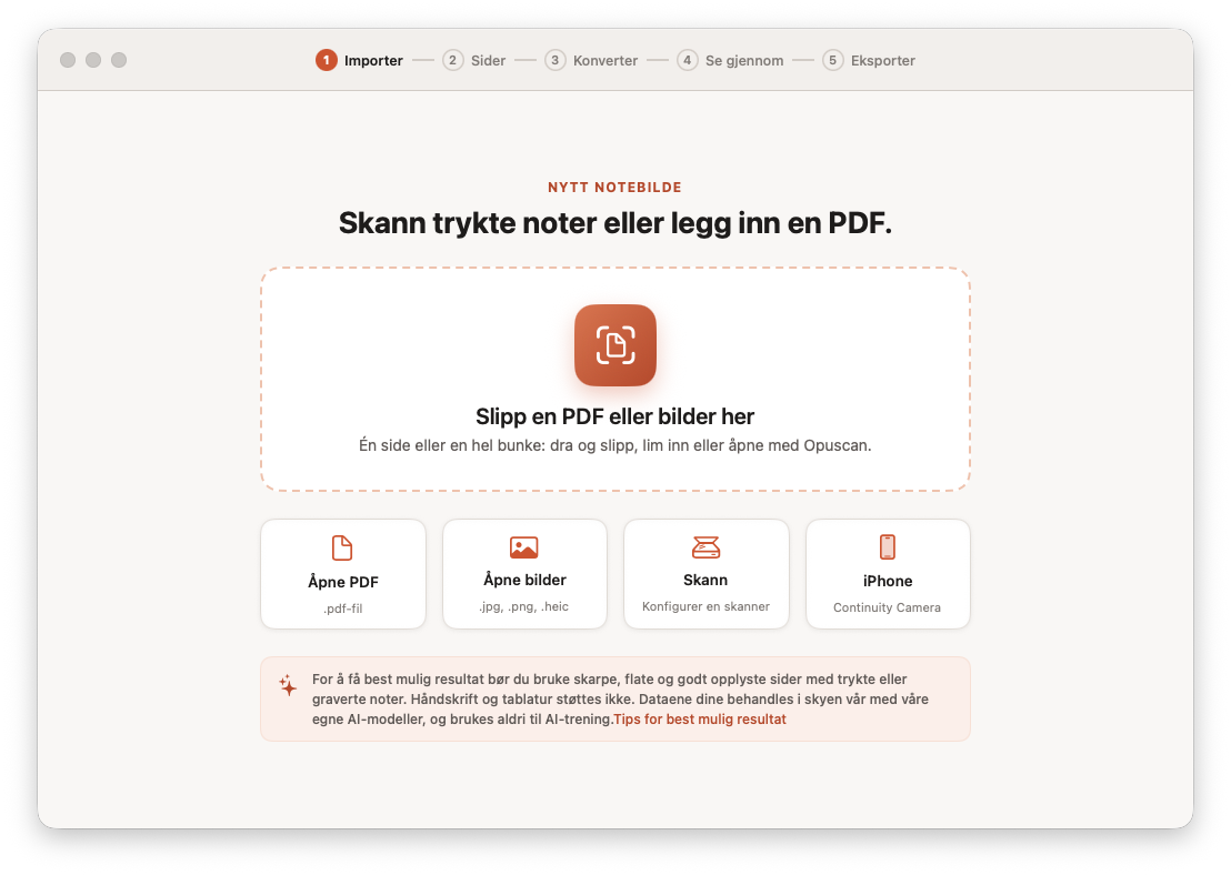 Opuscan for Mac importerer en PDF med noter