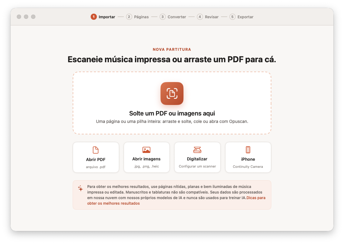 Opuscan para Mac importando um PDF de partitura