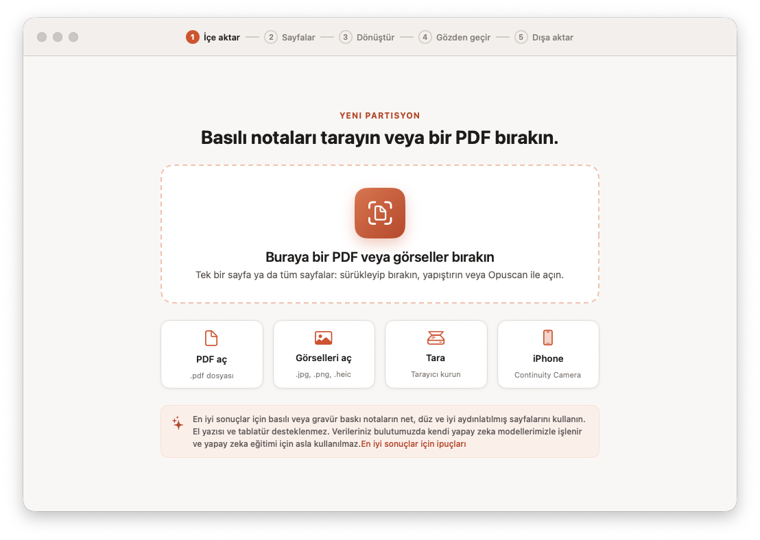Mac için Opuscan'da bir nota PDF'inin içe aktarılması
