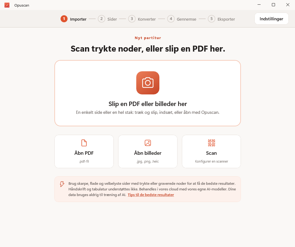 Opuscan til Windows importerer en PDF med noder