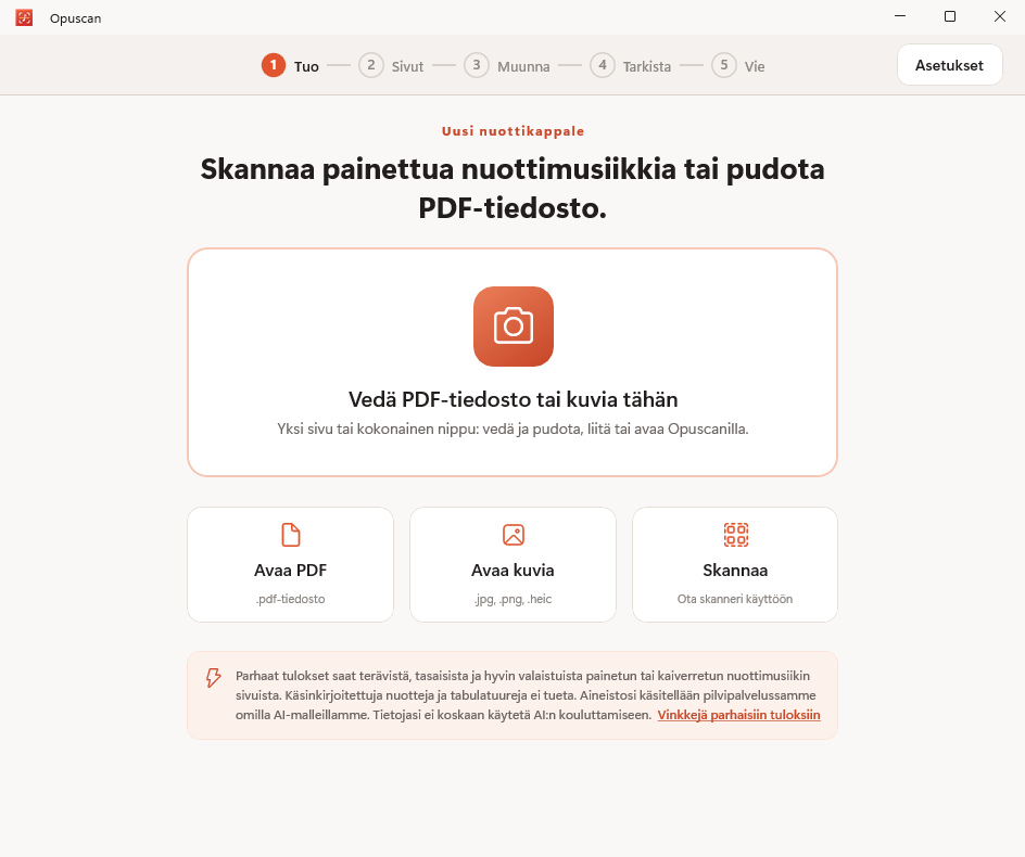 Opuscan for Windows tuo nuottien PDF-tiedoston