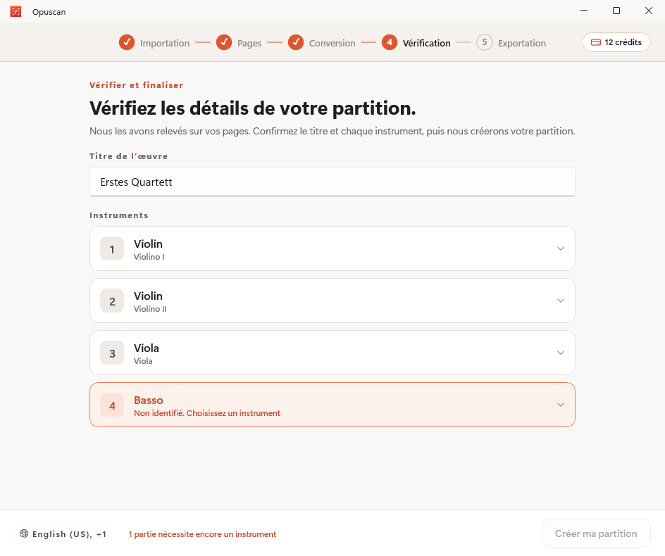 Vérification et correction de la partition convertie dans Opuscan pour Windows