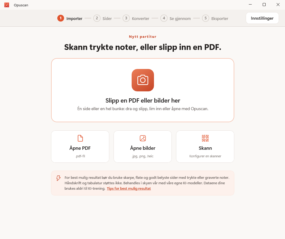 Opuscan for Windows importerer en PDF med noter