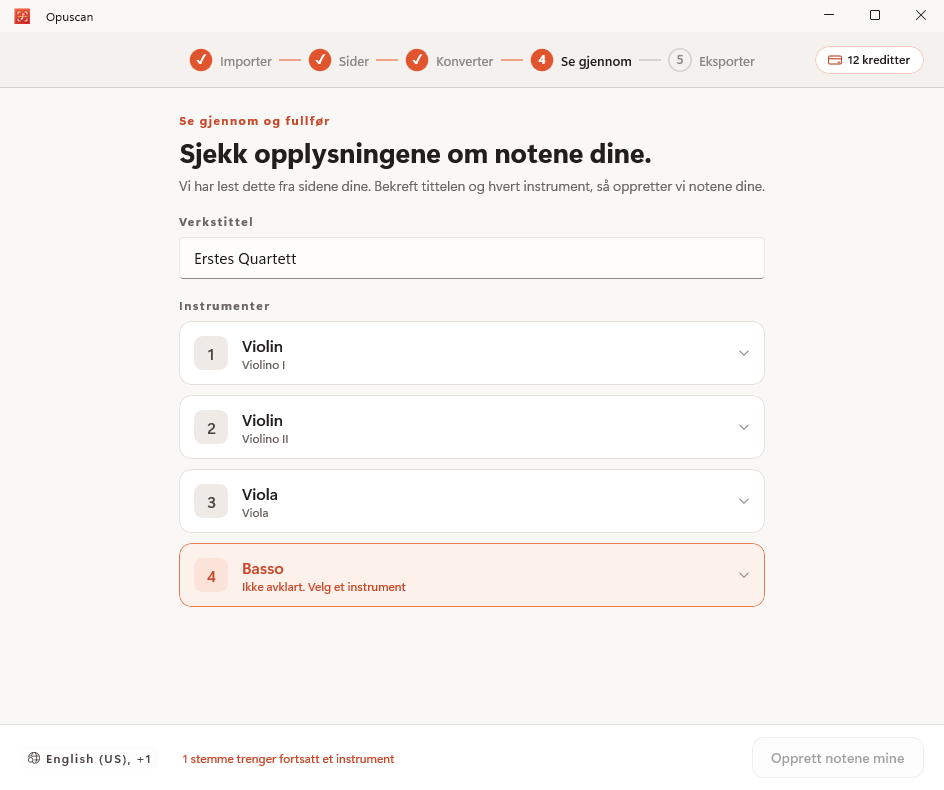 Gjennomgang og retting av det konverterte notebildet i Opuscan for Windows
