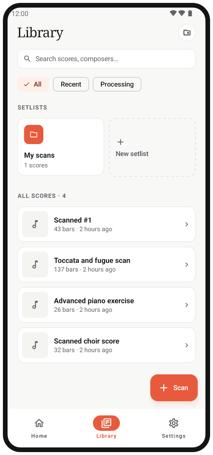 Step two: Opuscan reads the staves, notes, key and tempo.